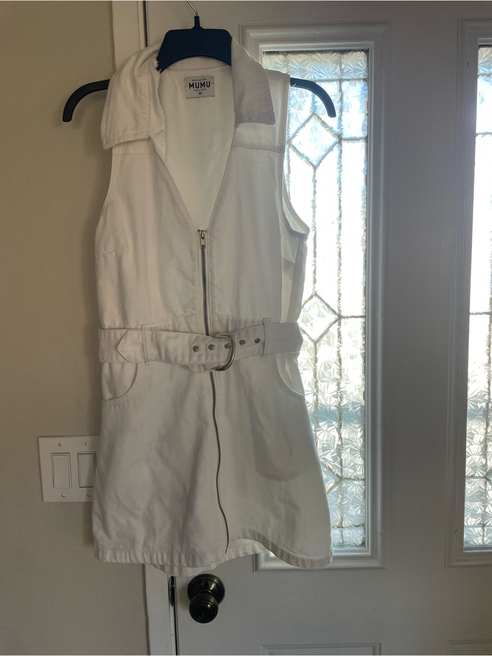 Show Me Your MuMu White Sleeveless Zip-Up Belted Dress